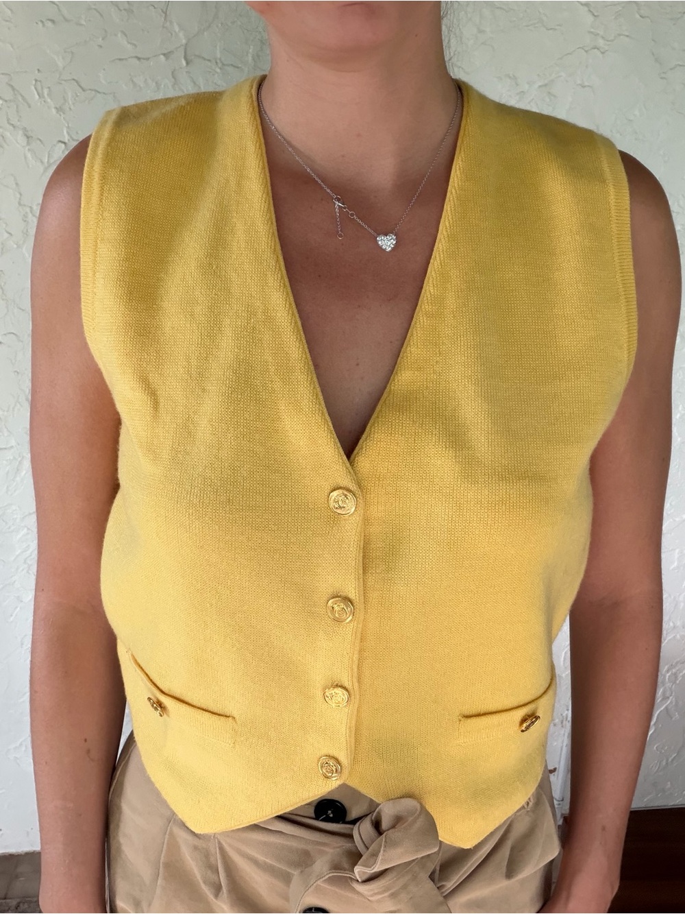 Talbots Yellow V-Neck Button Front Crop Vest